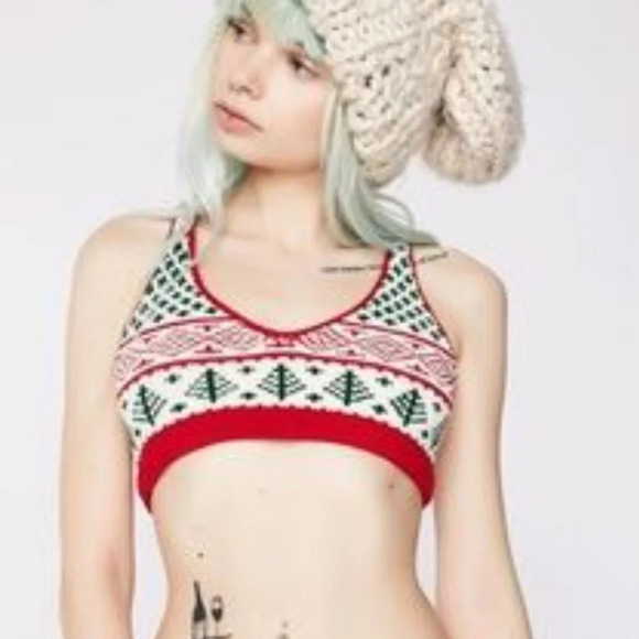 Vintage Knitty  Kitty racerback knit Christmas Bralette SZ M - Picture 1 of 6